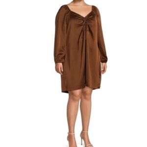 Olive & Oak Chocolate Brown Satin Sweetheart Babydoll Dress SZ M ✨✨🔥